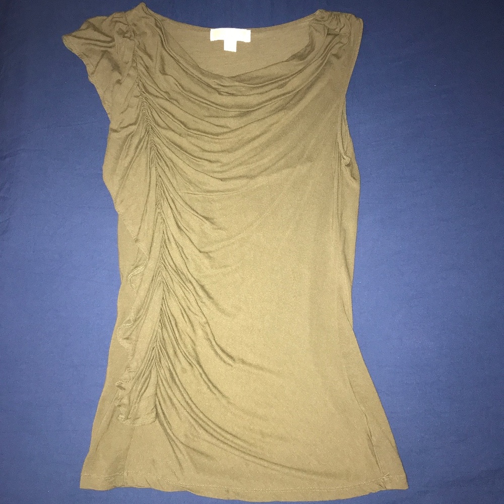 Michael Kors Olive Green Ruffle Top